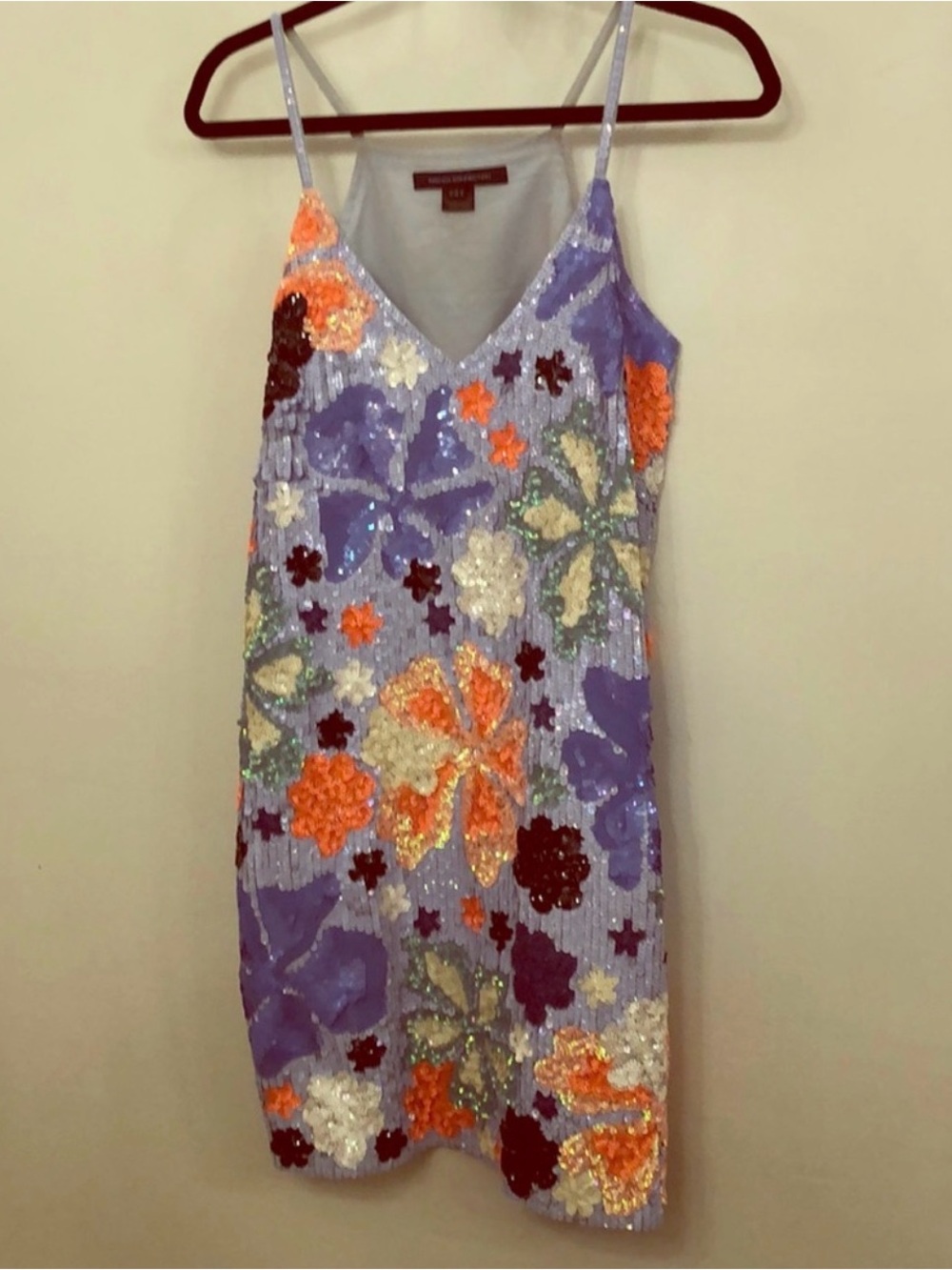 Sequin Floral Slip Dress in blue with Multicolor Flowers